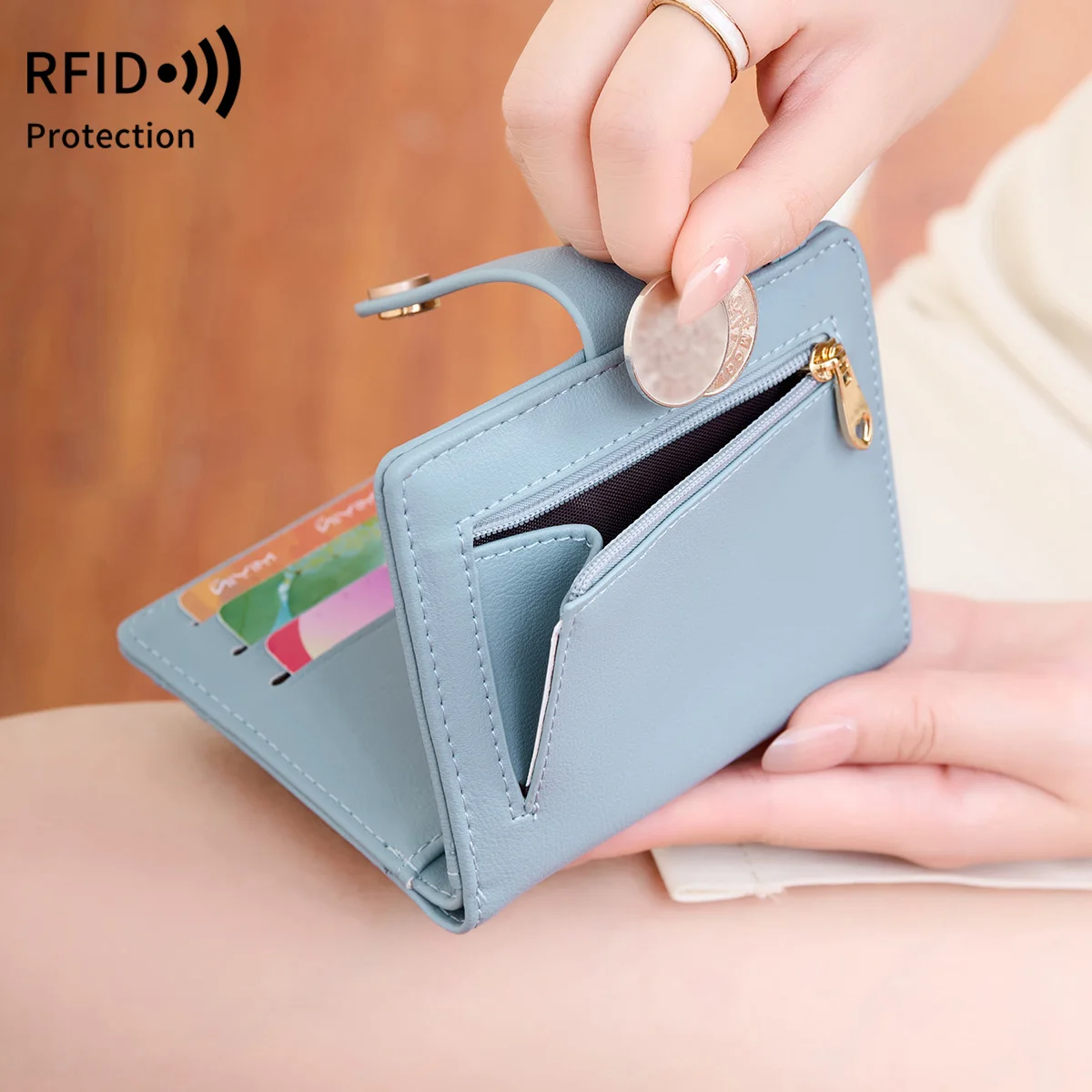 Cartera ultrafina para tarjetas de crédito con bloqueo RFID y
