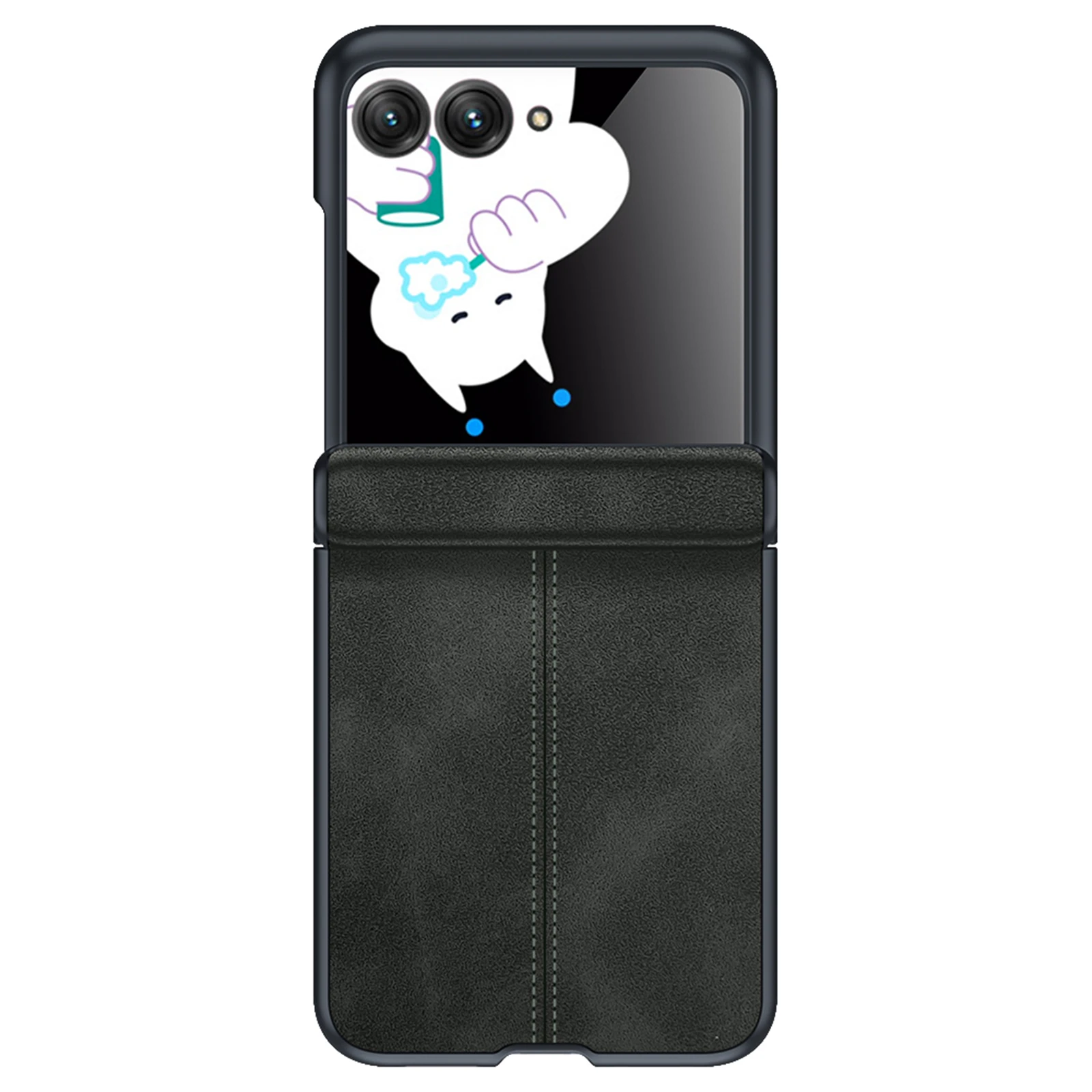 Sleek Black PU Leather Matte Shockproof Phone Case with Screen Protector