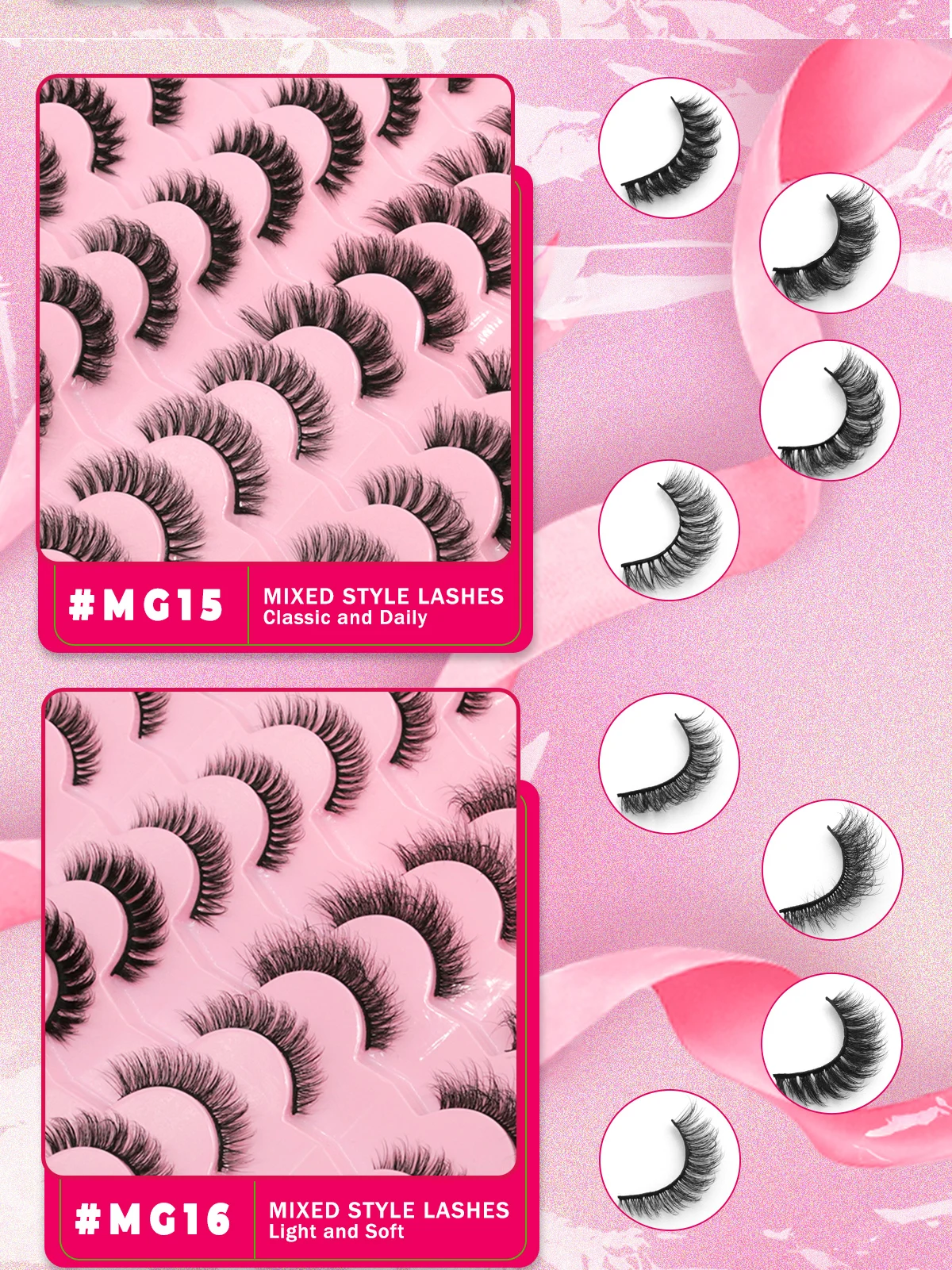 Description Picture 6 of itemGROINNEYA Lashes 7/20 Pairs Russian Strip Eyelashes 3D Faux Mink Lashes Fluffy Soft Wispy Reusable Eyelashes Makeup