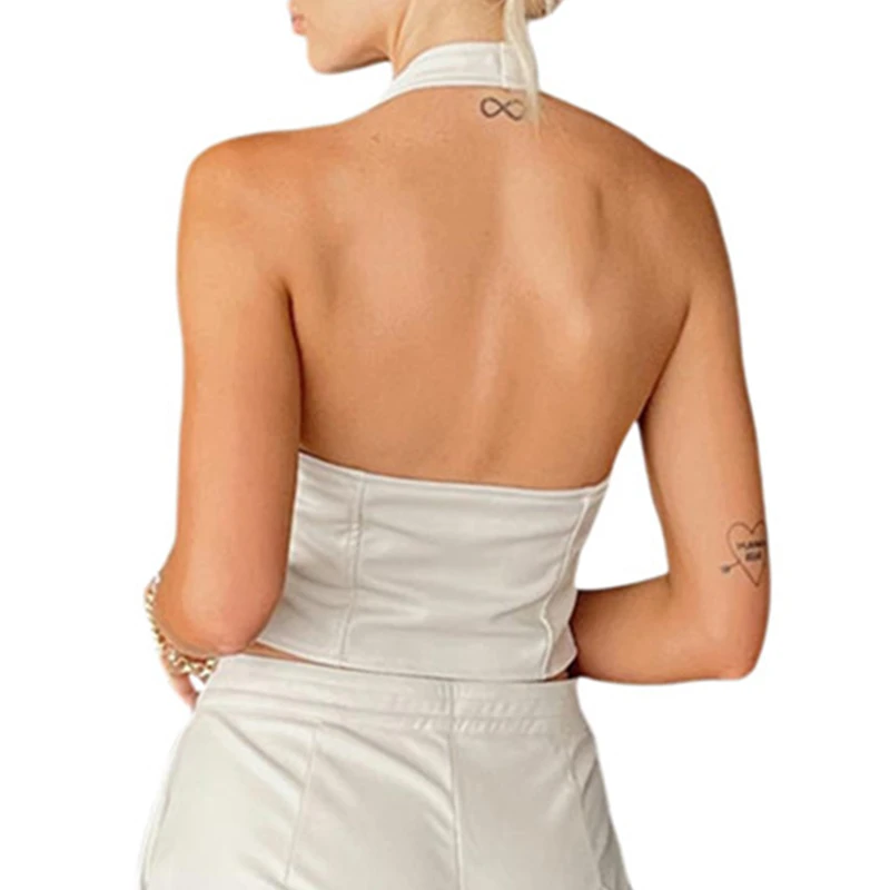 y2k PU Leather Vest Vintage Aesthetic Women V Neck Sleeveless Button Tank Tops 2000s Dark Academia Tshirt Waistcoat