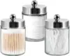 3-Piece Apothecary Jar Set, Stainless Steel Lids, Includes Stickers, for Q-Tips, Cotton Swabs, or Makeup Sponges, Brushed Nickel 1