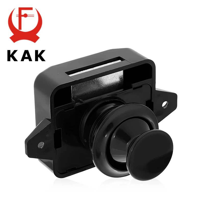 KAK Black Push Button Latch Lock RV Camper Car Drawer Lock Keyless Kitchen Cabinet Door 26mm Cut Hole Furniture Hardware