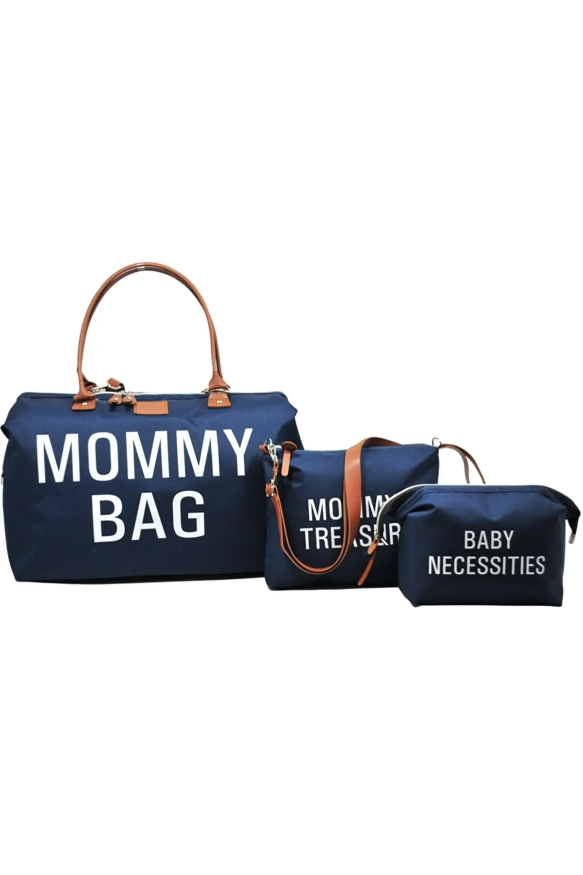 

Fashion 3 Pcs Diapers Mom Baby Care Bags Black Printed Black Waterproof Functional Large Capacity Shoulder Bag Outdoor