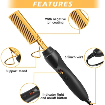 Goiple Electric Hot Comb Hair Straightenerm Curling Iron for Natural Black Hair Wigs Pressing Combs with Wig Glue Hair Wax Stick 4