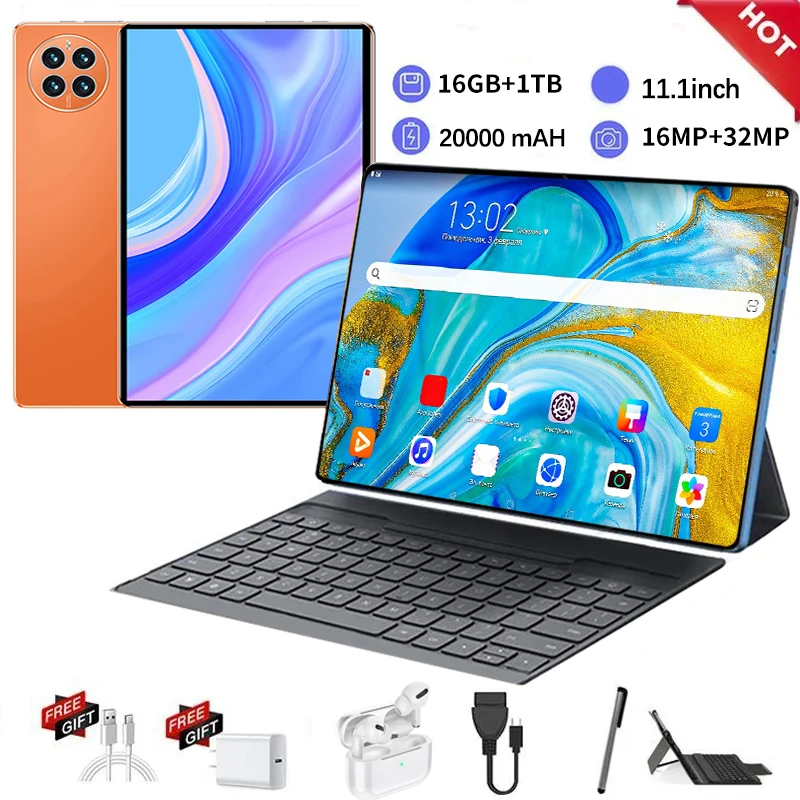 2024 Tablet Android 20000 Mah Versione Globale 16Gb + 1Tb Nuova Rete 11.1 Pollici 14 Core Android 13.0 Tablet Wifi