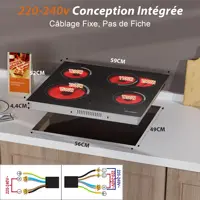 Plaque Vitrocéramique 4 Feux, Plaque Vitrocéramique avec bord inox, 59cm, Plaque de Cuisson électrique avec Double et Feux Ovale, 6700W, Sécurité Enfants, Sans Prise,Glaskeramik-Kochfeld 6