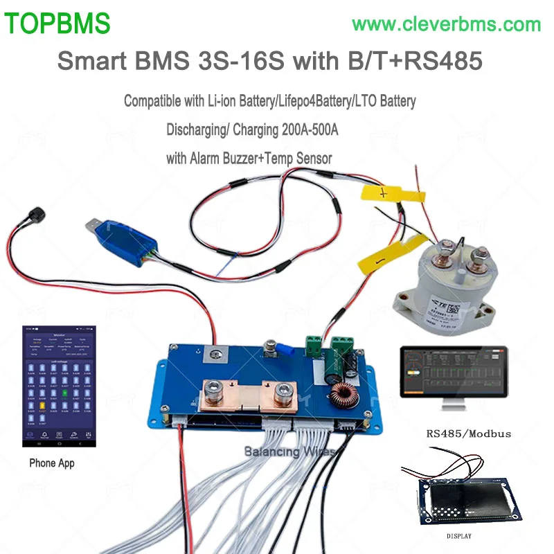 

TOPBMS 3,7 V BMS 3S 12V 4S 14,8 V 7S 24V 10S 36V 12S 44,4 V 13S 14S 48V 16S 60V 200A 500A Bluetooth RS485 Modbus литиевая батарея