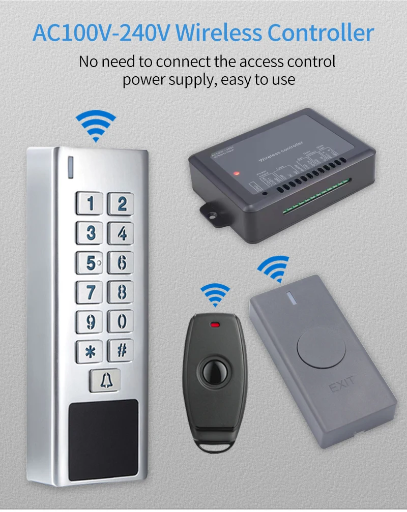 IP67 Waterproof 433Mhz AC 100V~240V Wireless Access Control Kit Electronic Lock