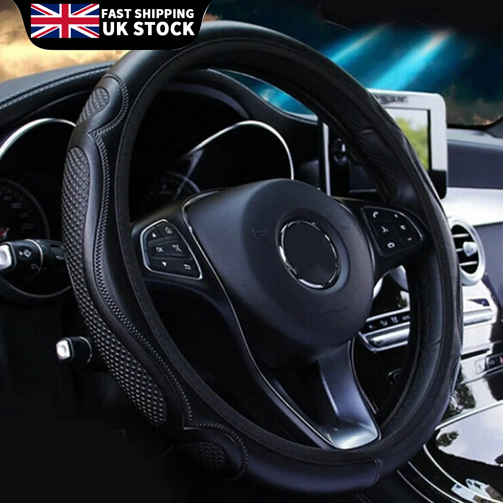15" Universal Car Steering Wheel Cover Anti Slip PU Leather Comfortable 38cm