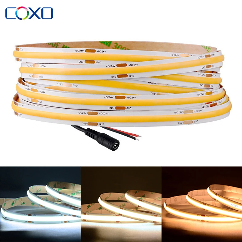 UL Listed COB LED Strip Light 320 480 LEDs/m 16.4ft High Density Flexible  Tape Ribbon 3000-6500K RA90 Led Lights DC12V 24V