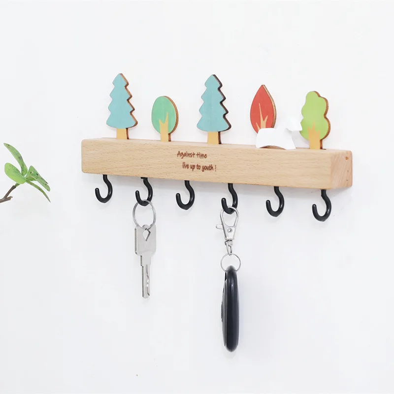 Creative Wooden Wall Mounted Key Storage Rack with 6 Hooks Wall Key Organizer,Home Decor for Entryway Hallway 3