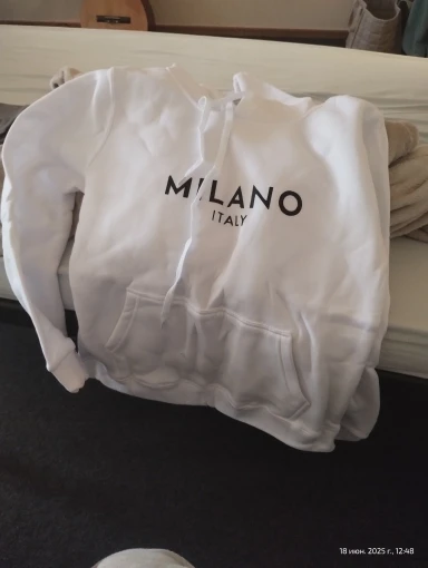 Milano Italy Polyester Hoodie for Women 100% Knit Fabric Alphabet Print Casual Long Sleeve Sweatshirt with Pocket photo review