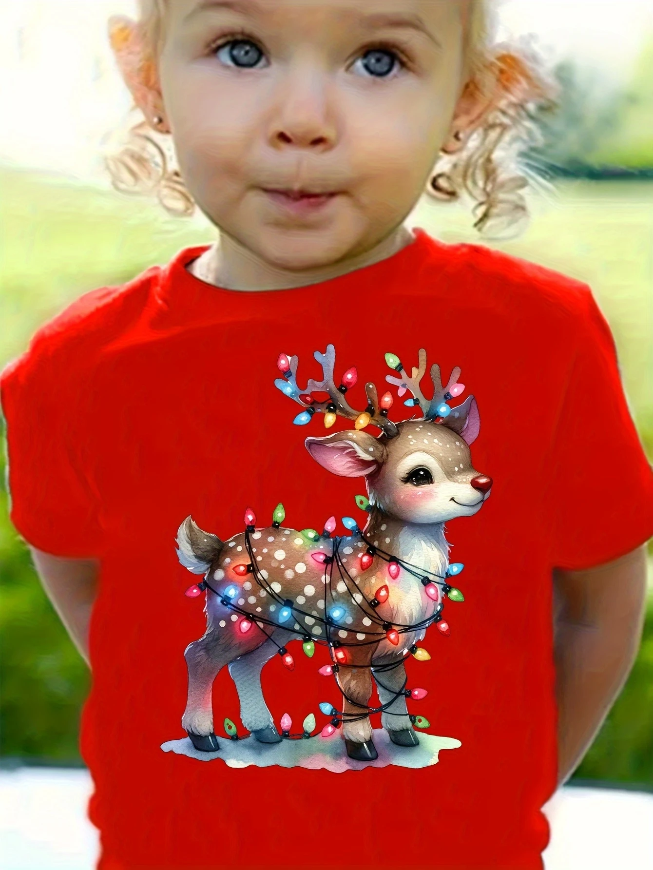 Kinderkleidung, niedliche Tiere, bedruckt, Weihnachts-T-Shirt, festliche Kurzarm-Kleidung für Jungen und Mädchen, 2–14 Jahre, Weihnachtsgeschenk, Kinder-Top-T-Shirt