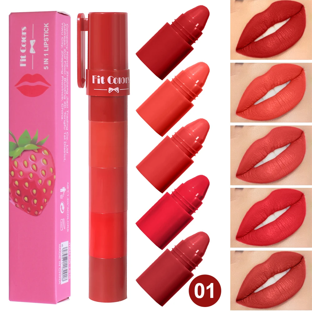 thumbnail image 1 of 5-in-1 Fruit Velvet Matte Lipstick Set, Long-Lasting, Highly Pigmented, Moisturizing Lip Balm, Smooth Application for Soft lips, 1 of 5