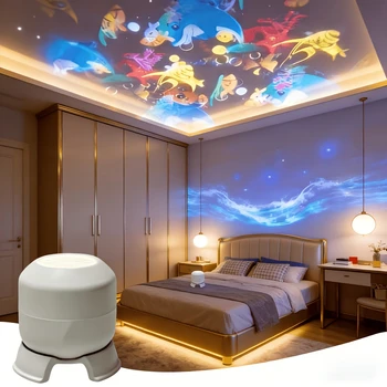 Proiettore LED effetto cielo stellato e oceano, 360° °   Lampada Notturna a Proiezione Dinamica Rotante, Luce Ambientale USB, Illuminazione Decorativa