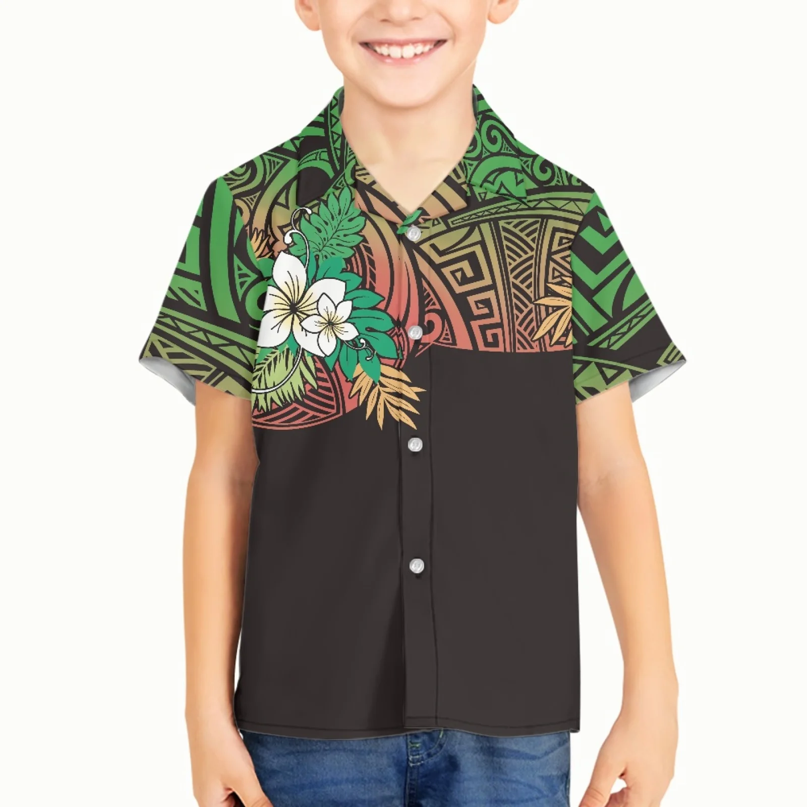 

Polynesian Tribal Fijian Totem Tattoo Prints Kid Boy Children Fashion Hawaiian Shirt Casual Beach Aloha Shirts Short Sleeve Tops