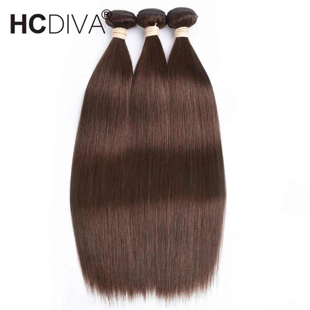 Paquete de cabello humano liso 10A, 1/3/4 piezas, extensiones de cabello brasileño, n. ° 4, marrón Chocolate, Remy