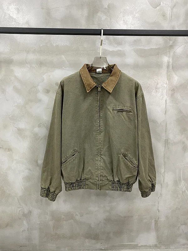 

High Street Trendy Brand Heavy Suede Lapel Washed Old Vintage Men's Jacket Casual Loose Zip Cargo Coat