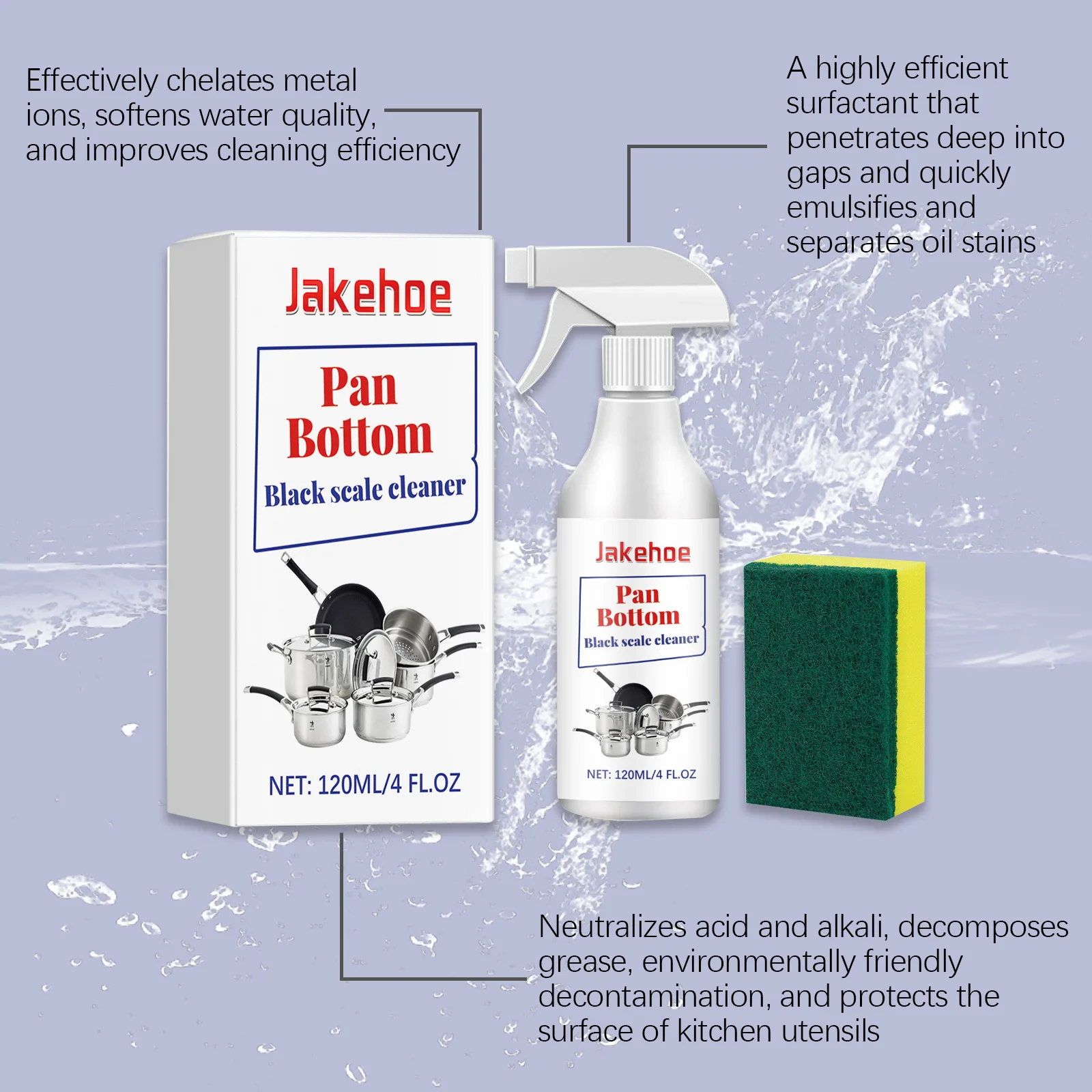 Jakehoe 120ml Pot Bubble Cleaner Kitchen Grease Clean Heavy Oil Stubborn Stain Remover Descaling Pot Gel Scale Cleaner Spray