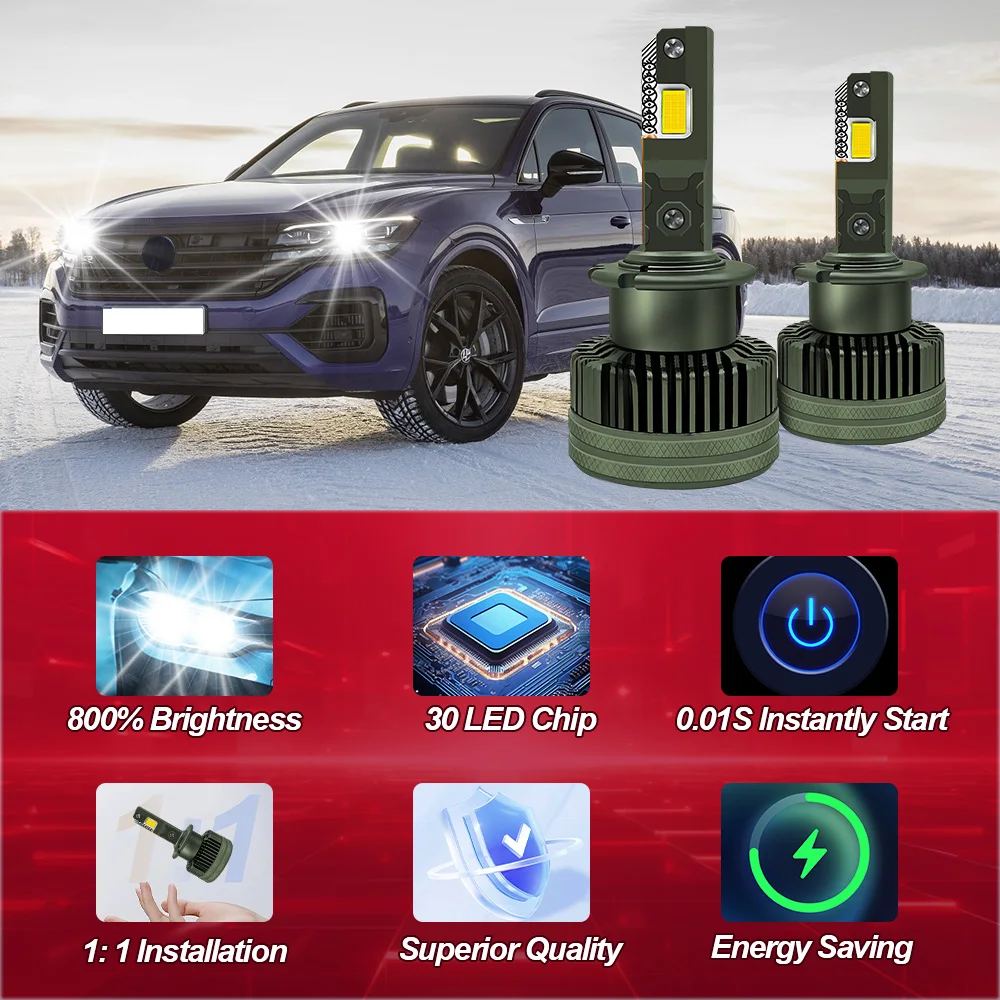 2PCS 고출력 자동 HID 크세논 조명 3570 CSP 칩 120W 30000LM LED 헤드램프 6000K 화이트 폭스바겐 골프 Mk4 1997-2001용