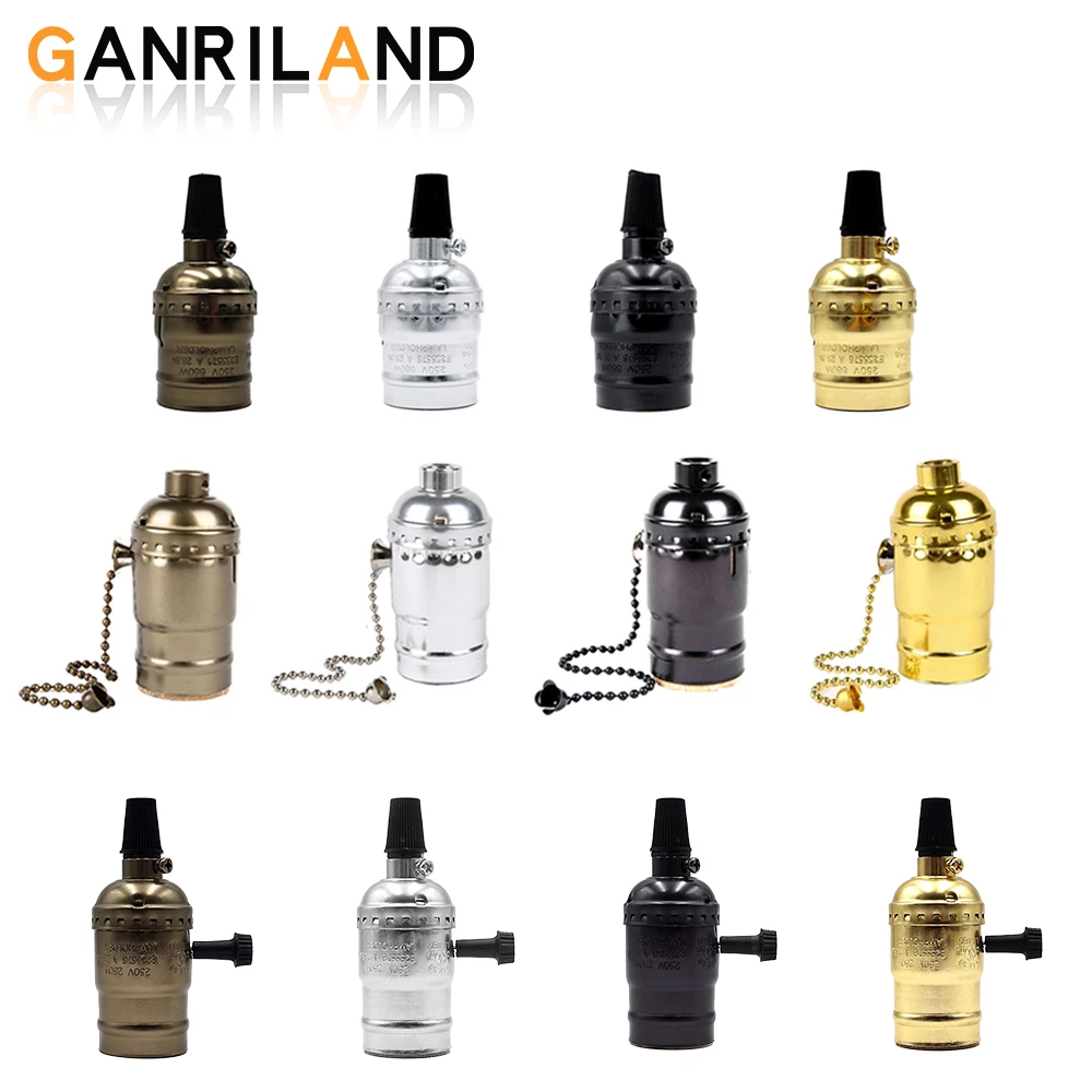Lamp Bulb Holder Lamp Holder Lamp Base GANRILAND Vintage Lampholder E26 E27 Metal Chain Industrial Lamp Base 110V 220V Aluminum Switch Socket For Vials Pendant Light