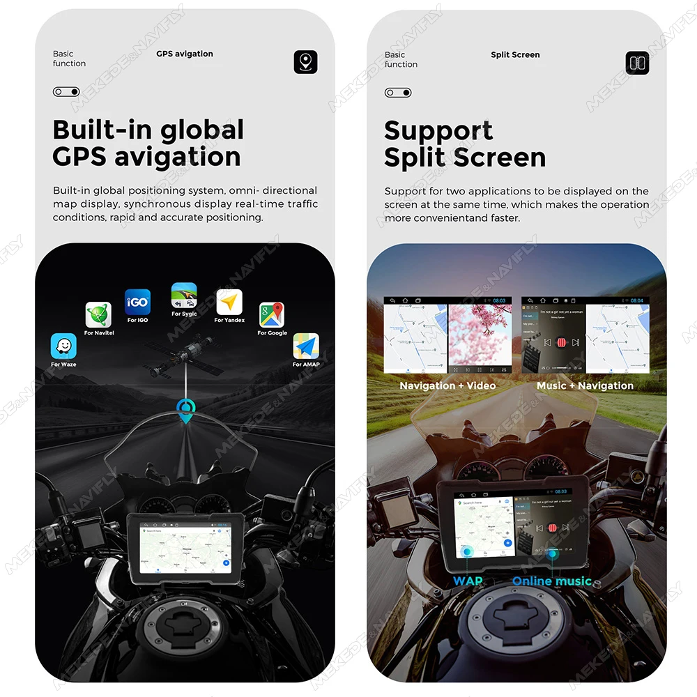 토모스트롱 7인치 안드로이드 시스템 모토 GPS 무선 카플레이 안드로이드 오토 DVR 내장 GPS BT 방수 구글 플레이 스토어 지원
