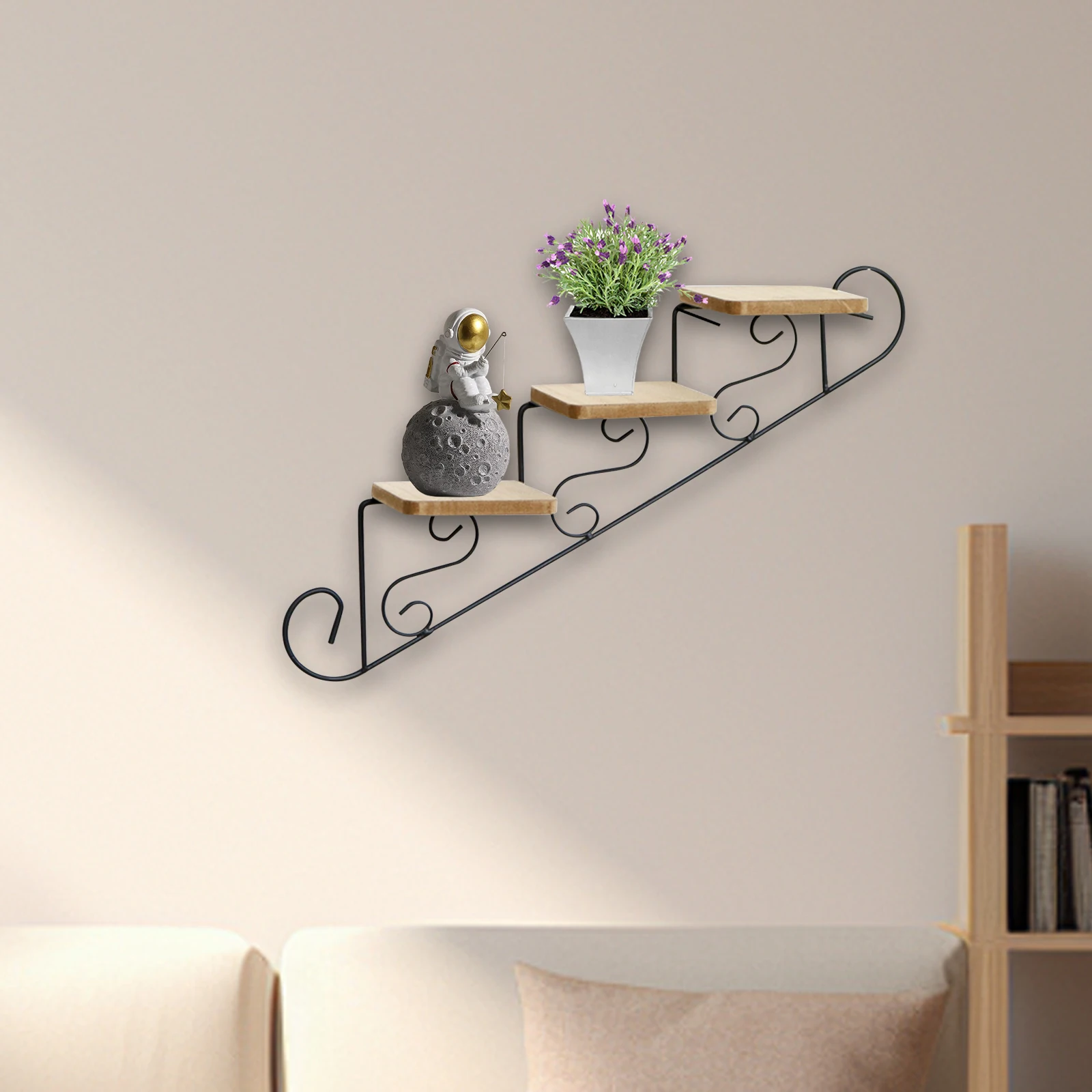Staircase Decorative Shelf Plant Stand Retro Wall Mount Bracket Wall Decoration Storage Rack Hanging Decor For Bedroom