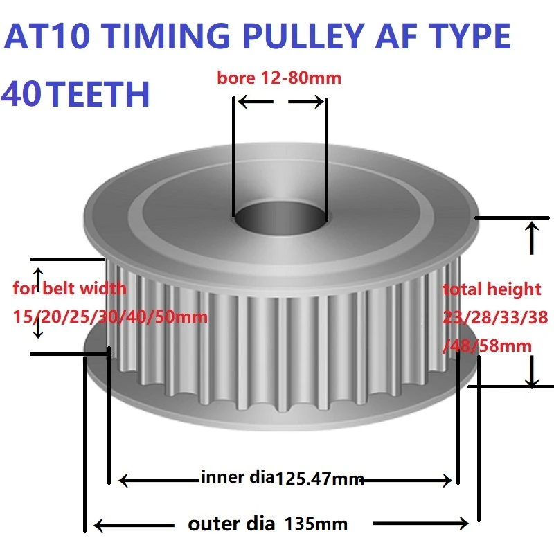 AT10 Belt Pulley 40Teeth Bore Belt Wheel Timing Pulley Aluminum Alloy