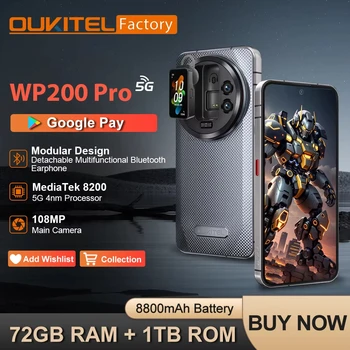 Oukitel WP200 Pro 5G Modular Rugged Phone Detachable Earphone watch 24GB(Up to72GB)RAM 1TB ROM MTK8200 108MP Smartphone