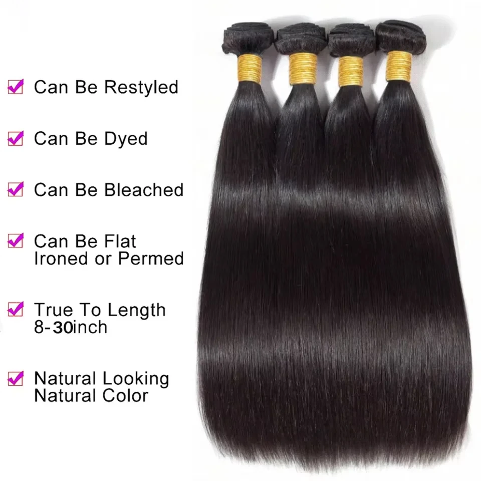 30 36 Inch Straight Bundles Human Hair Brazilian Virgin Hair Natural Color 1 3 4 Pcs Raw Hair Bundles Extensions For Women 2
