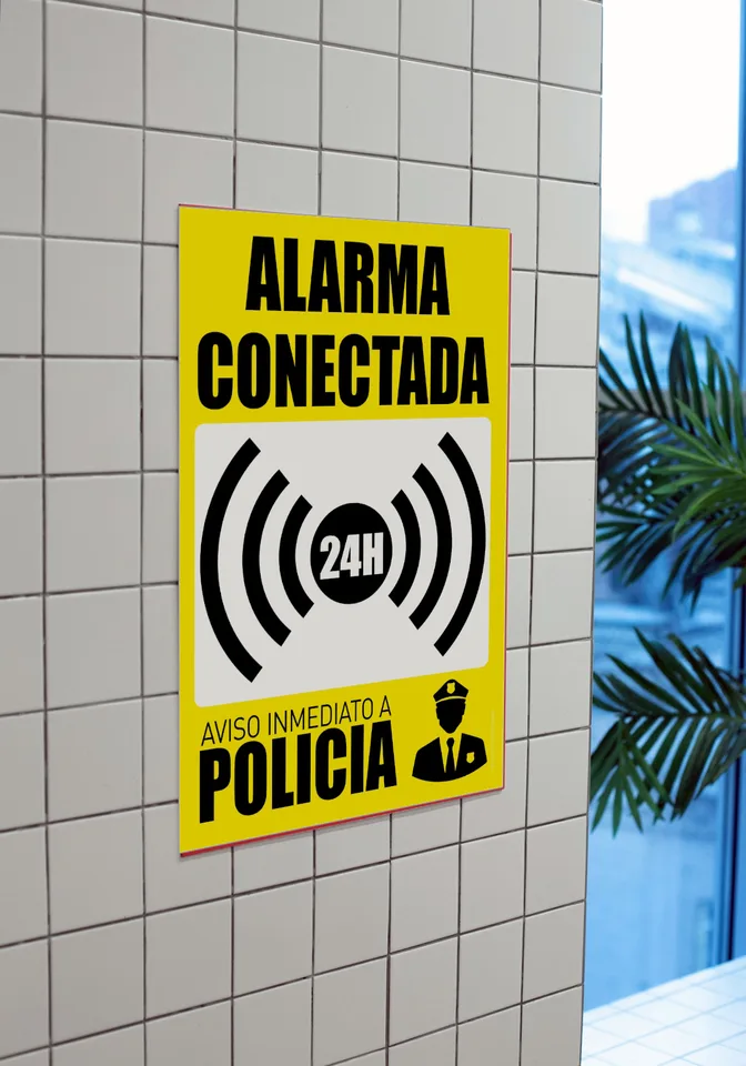 akrocard - Cartel Resistente PVC - ALARMA CONECTADA 24H Aviso INMEDIATO A  POLICIA - placa, señal, cartel letrero de advertencia - señal disuasorio  color amarillo