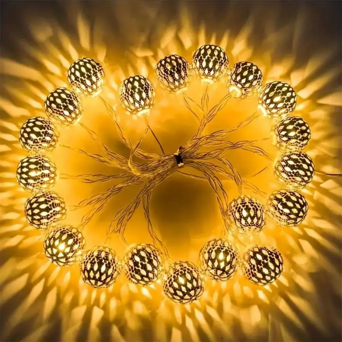 LED String Lights Decorative Lights String Lights LED Fairy Lights 1 Set Metal String Lights Moroccan Ball Lamp String Yard Light Spring Gift-NOT INCLUDED BATTERIES Holiday Accessory