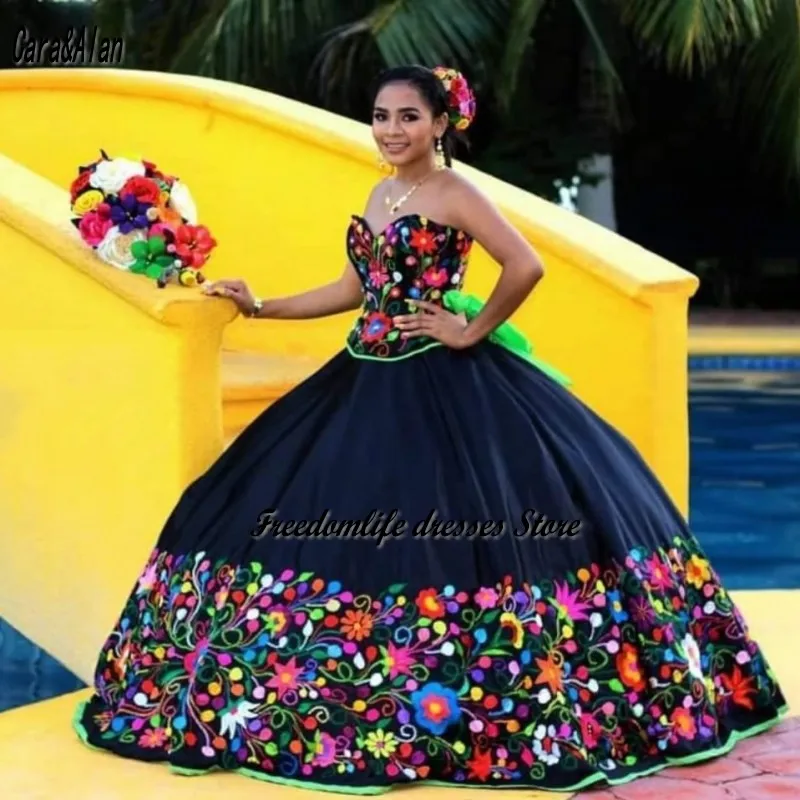 Cara&alan Charro Vestidos De 15 Años Embroidery Quinceanera Dresses Bow  Sweet 16 Vestido Debutante Mexican Girls Xv Prom Gowns - Quinceanera  Dresses - AliExpress