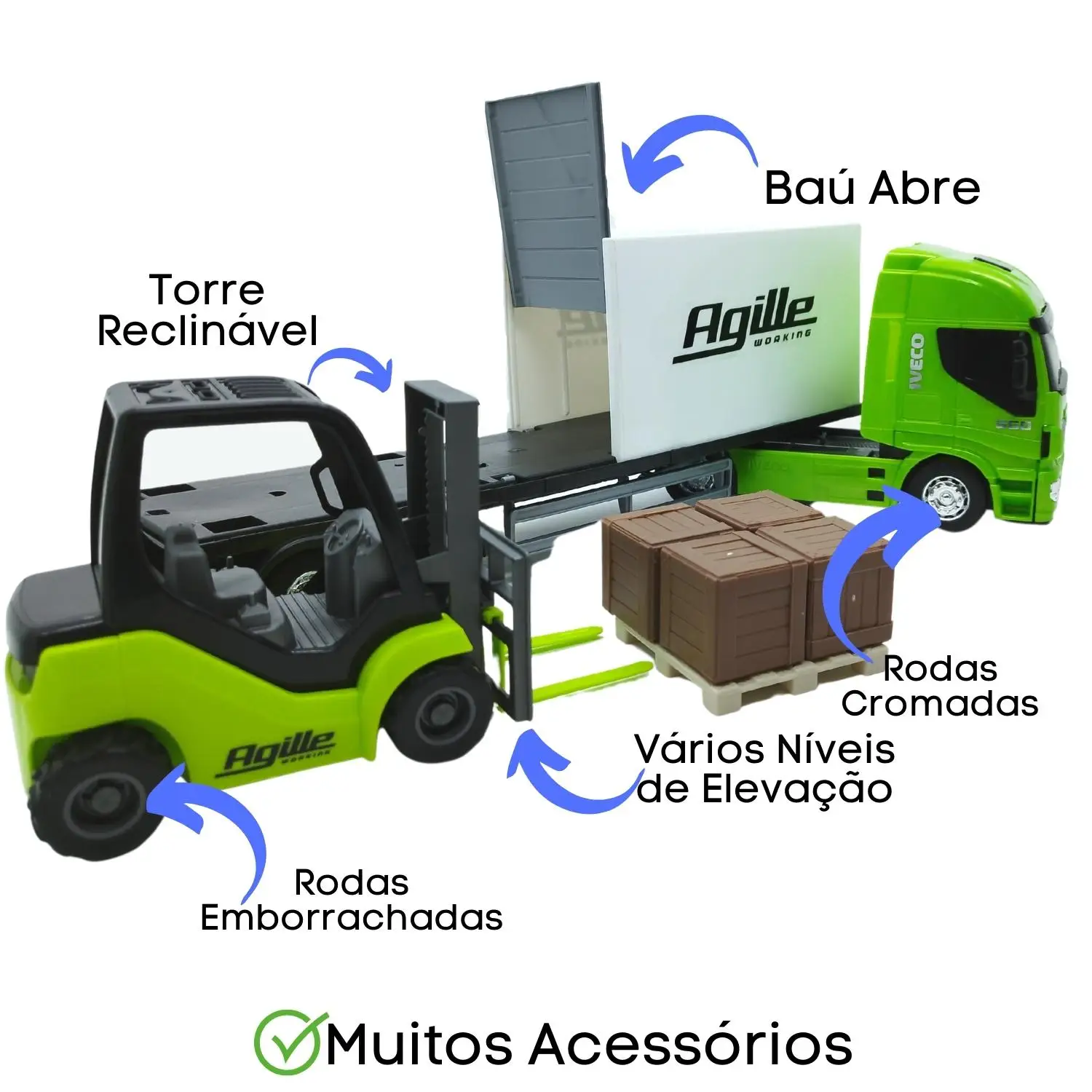 Caminhão Carreta Iveco + Empilhadeira Brinquedo Infantil Miniatura