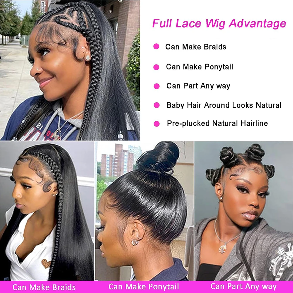 Full Lace Wig Human Hair PrePlucked Hd Lace Front Wig 250 Density Straight Full Front Glueless Human Hair