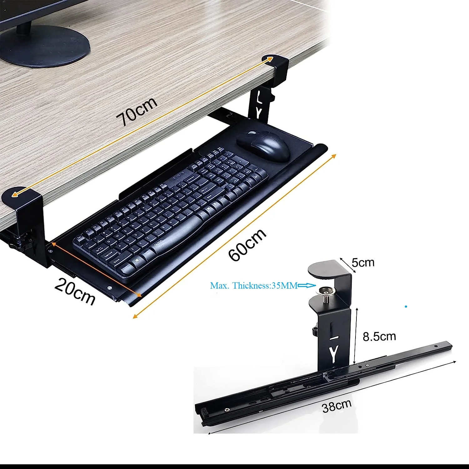 1Piece Easy To Mount Concise Clamp-on Black White Steel Metal Under Desk Mount Pull Out Keyboard Tray