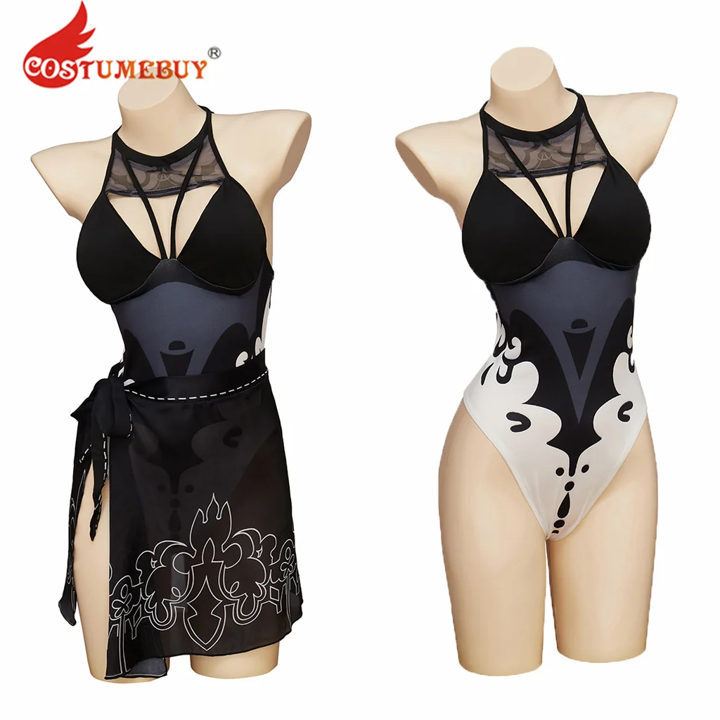 

CostumeBuy Game NieR:Automata 2B Cosplay Swimsuit YoRHa No. 2 Bathing Suit Women Sexy Halter Neck Swimwear Set