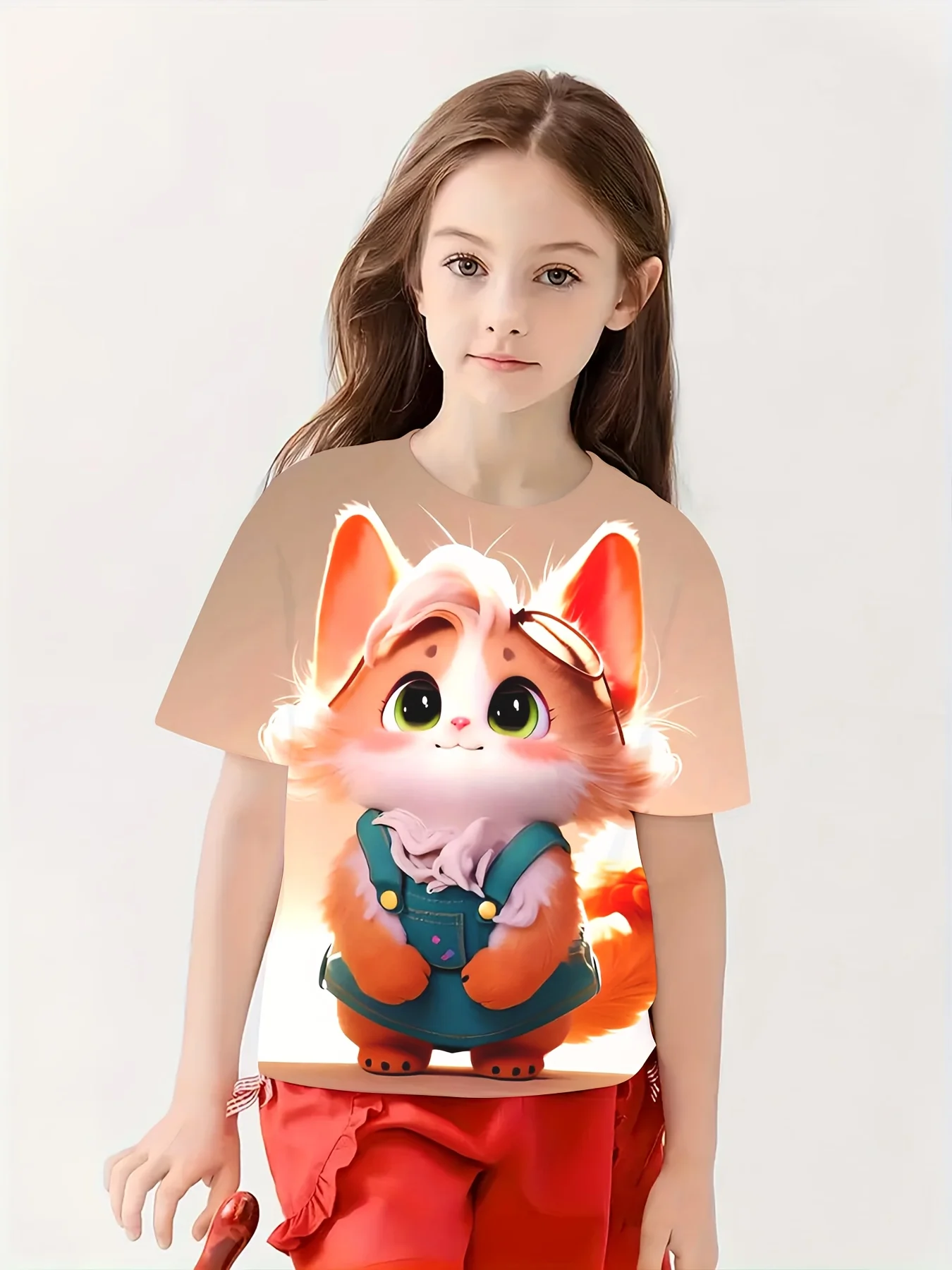 귀여운 3D 고양이 프린트 패턴 아동용 티셔츠, 통기성 상의, 하이 퀄리티 반팔, 생일 선물, 여름 신상