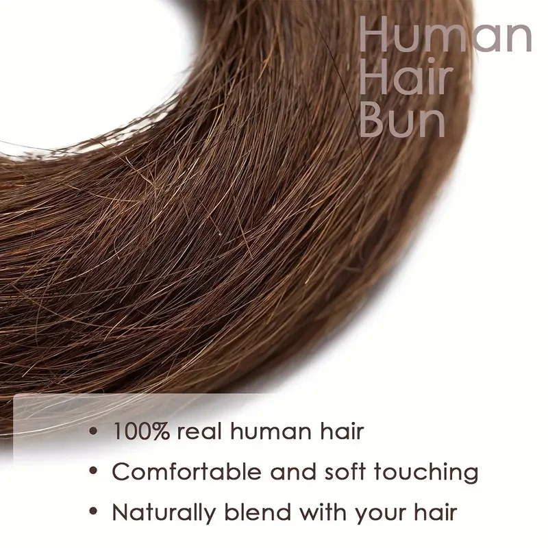 100% Human Hair Bun Straight Updo Scrunchies Elegant Donut Chignon With Elastic Rubber Band Scrunchy Hairpiece Brown Color human hair bun pieces