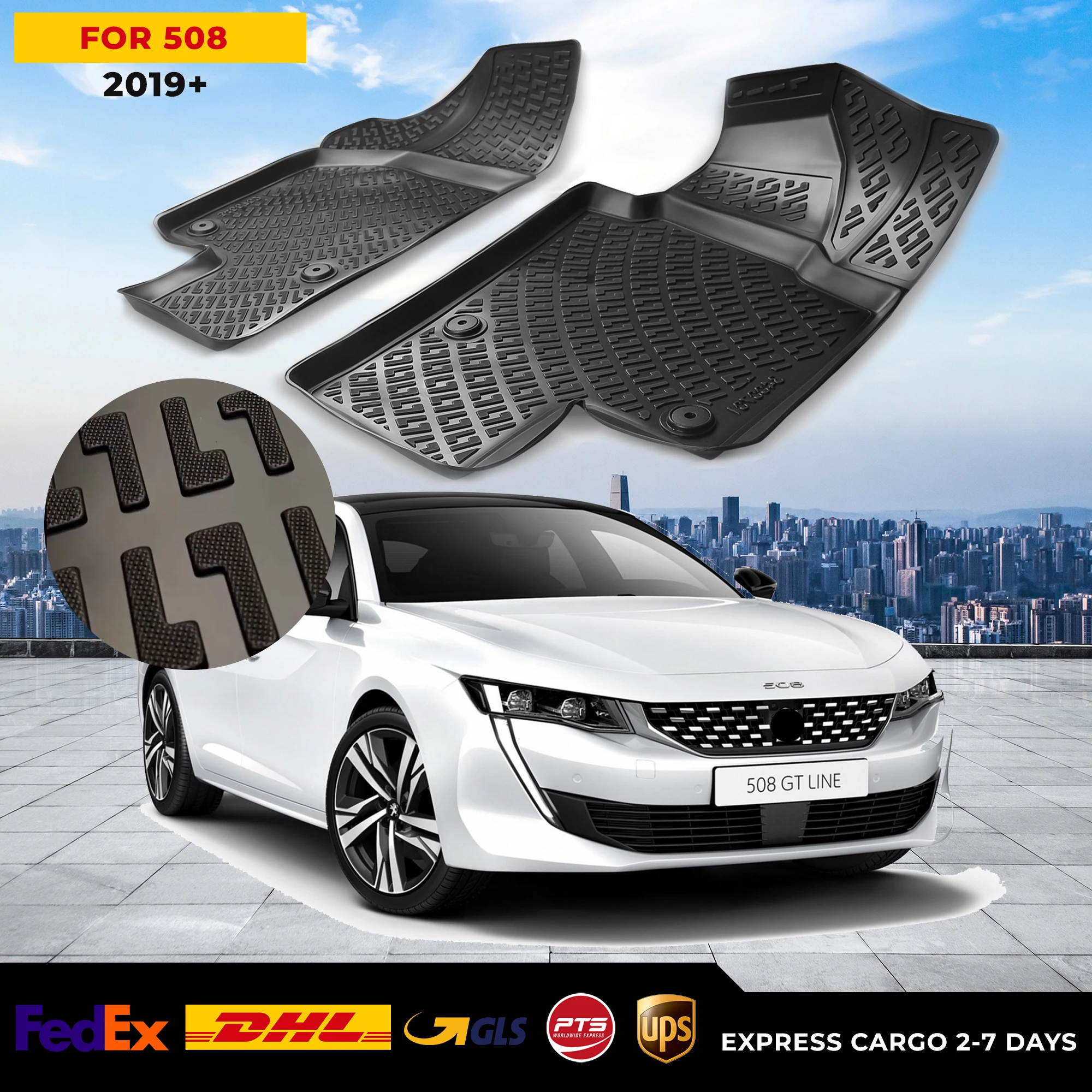

3D Car Floor Liner For Peugeot 508 2019+ Waterproof Special Foot Pad Fully Surrounded Mat Accessories Rugs Non-slip