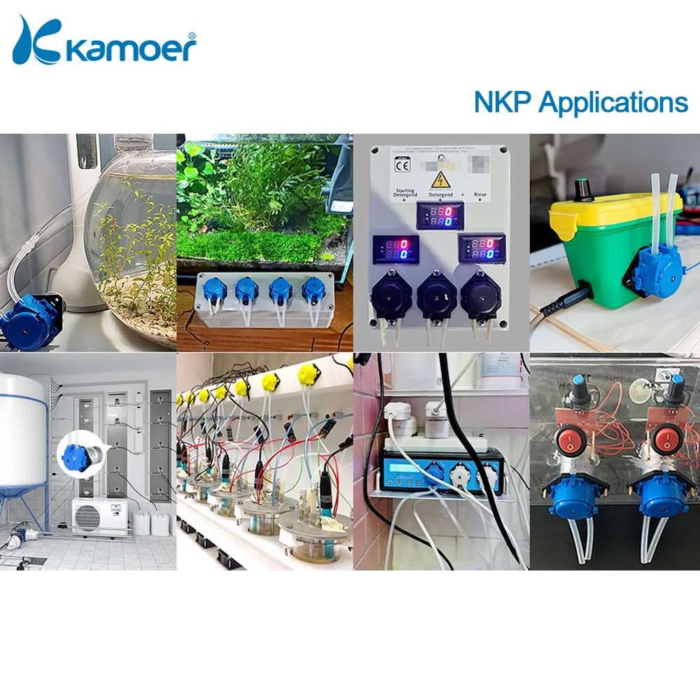 Kamoer NKP 저유량 연동 펌프, 전원 공급 장치 포함, 12V DC 모터 도징 펌프, 5.2  90 ml/min, 3 로터, 블루 컬러, 47 ml/min