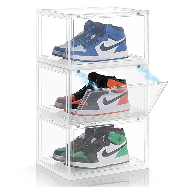 Scatole per scarpe impilabili, contenitori per organizzatore di scarpe in  plastica con coperchi trasparenti scatole per