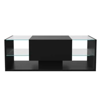 Table basse Anajqaqia 100x50x35cm, style nordique, finition brillante, LED, avec espace de rangement et tiroirs pour salon et balcon, noir 8