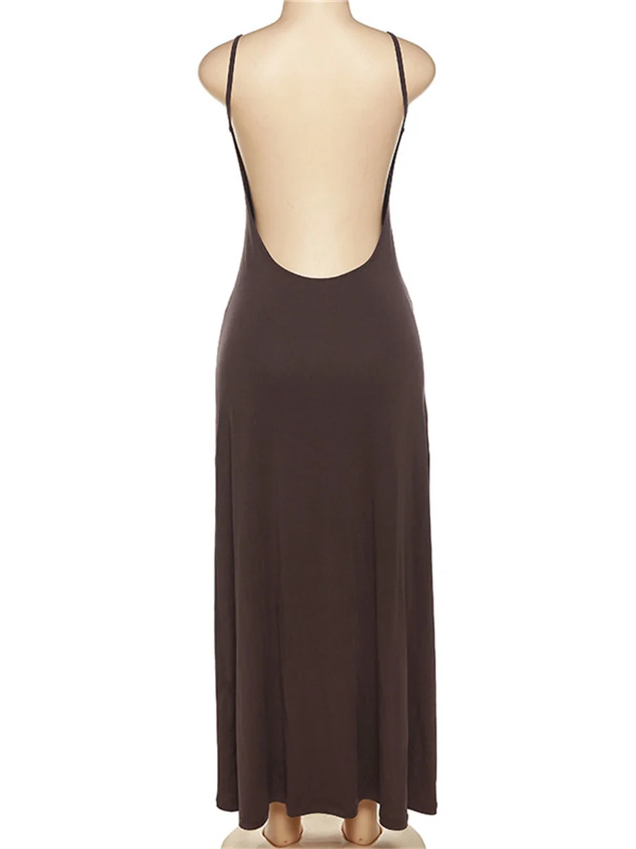 wsevypo Spaghetti Straps Party Long Dress Women High Street Backless Sleeveless Cutout V Neck Sling Sundress for Holiday Beach 6