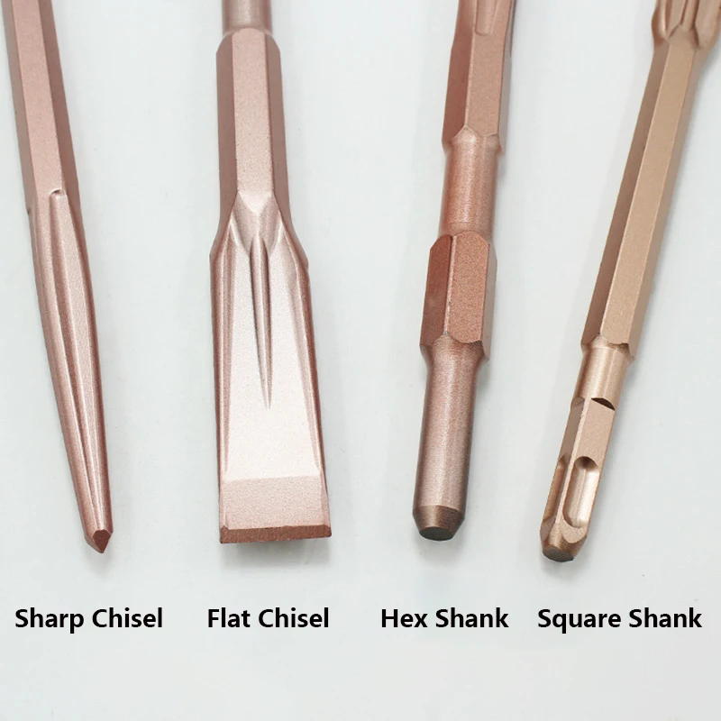 

1Pcs Electric Hammer Chisel 14x250mm 17x280mm Square Hex Shank Chrome Vanadium Steel Rose Gold Brick Wall Opening Drilling Bits