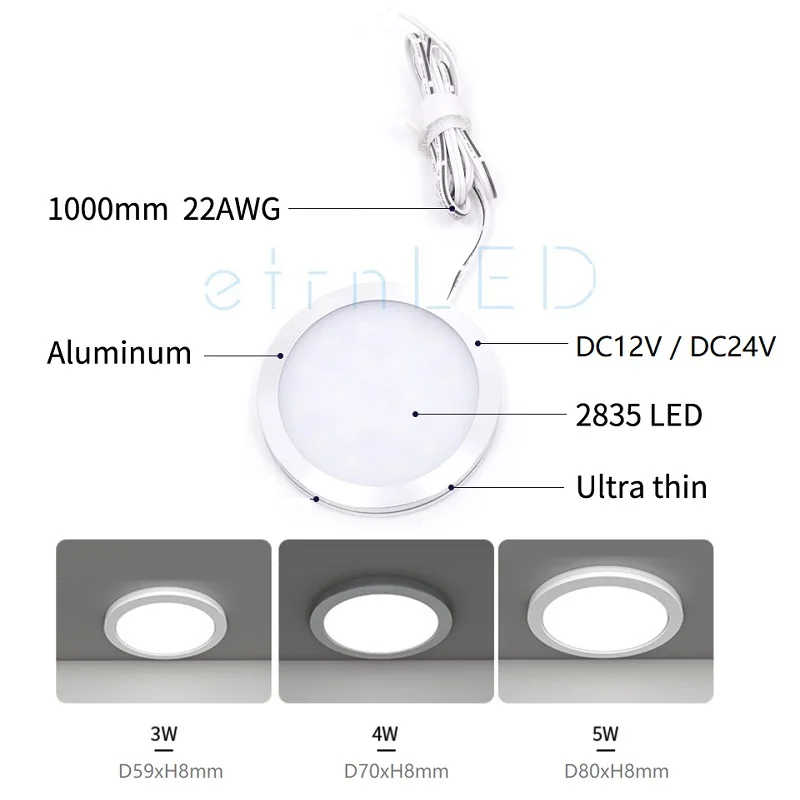 etrnLED Ceiling Spot Indoor Led Lamp 12V 24V Thin Round Surface Mounted Light RGB Showcase Display Cabinet RV Camper Van 3W 5W 2