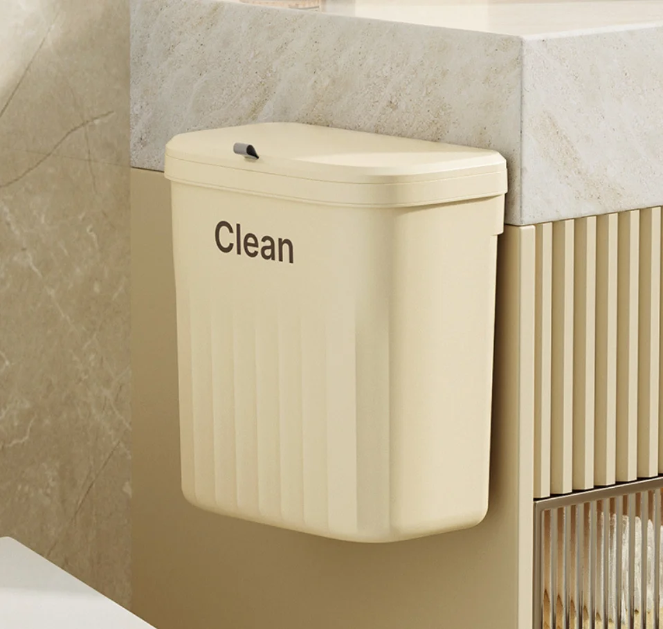 공간 절약형 걸이식 쓰레기통, 뚜껑 없는 8.5L 용량, 주방 및 욕실용 벽/캐비닛 장착형 쓰레기통