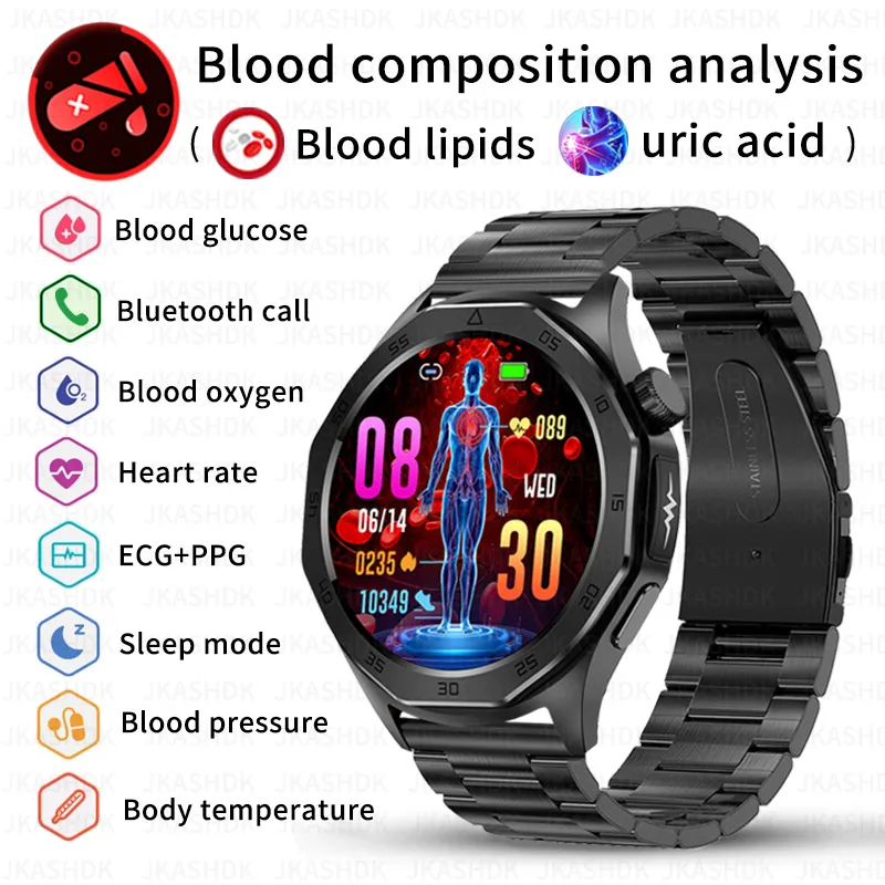 

Noninvasive Blood Sugar Smart Watch Blood Lipid Uric Acid Health Monitor ECG+PPG Sports Bluetooth Call Smartwatch For Men Women