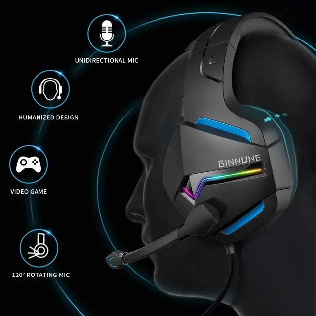 BINNUNE Auriculares inalámbricos para juegos de 2.4 GHz con micrófono ENC  con cancelación de ruido para PS4, PS5, PC, Mac, Playstation 4 5