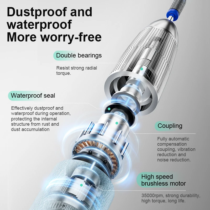 Waterproof Luxurious 35000RPM Electric Portable Nail Drill Machine Rechargeable Low Noise Nail Sander File for Nails Salon Tool 3